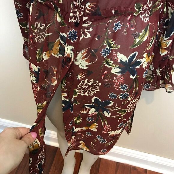 🌸FLORAL Chiffon Dress w/ Front Buttons - Picture 6 of 9